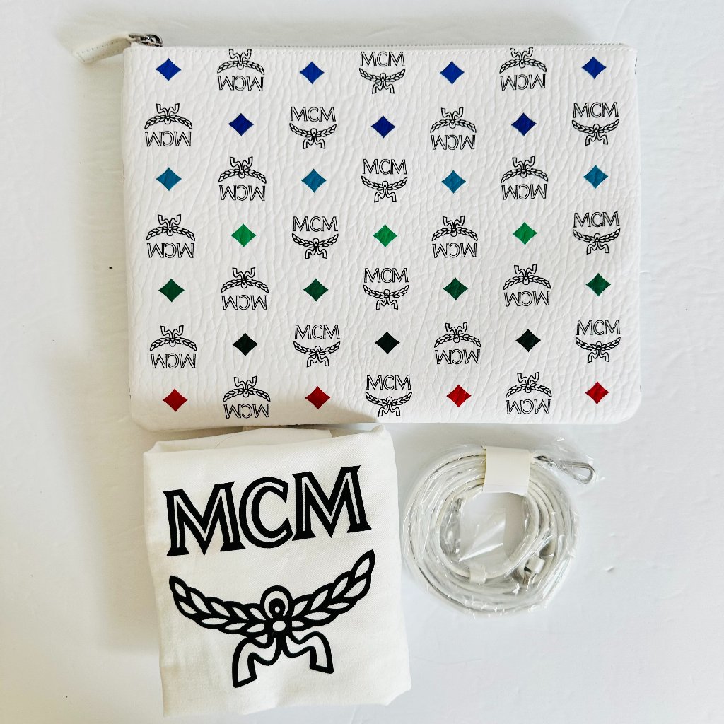 Authentic Mcm Multicolor Visetos Crossbody Clutch With Dust Bag